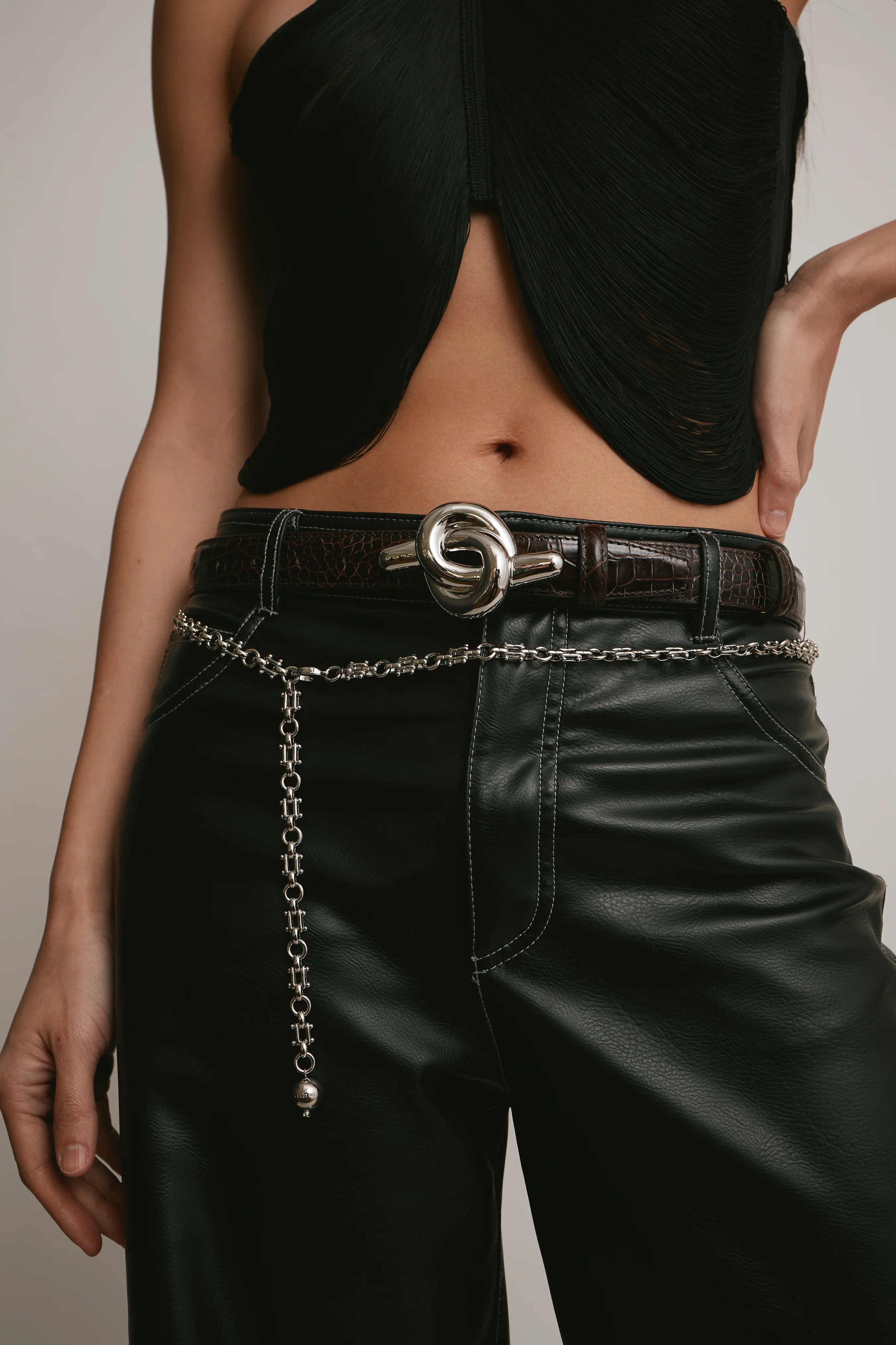 Glossy Knot Croc Leather Belt - Image 2